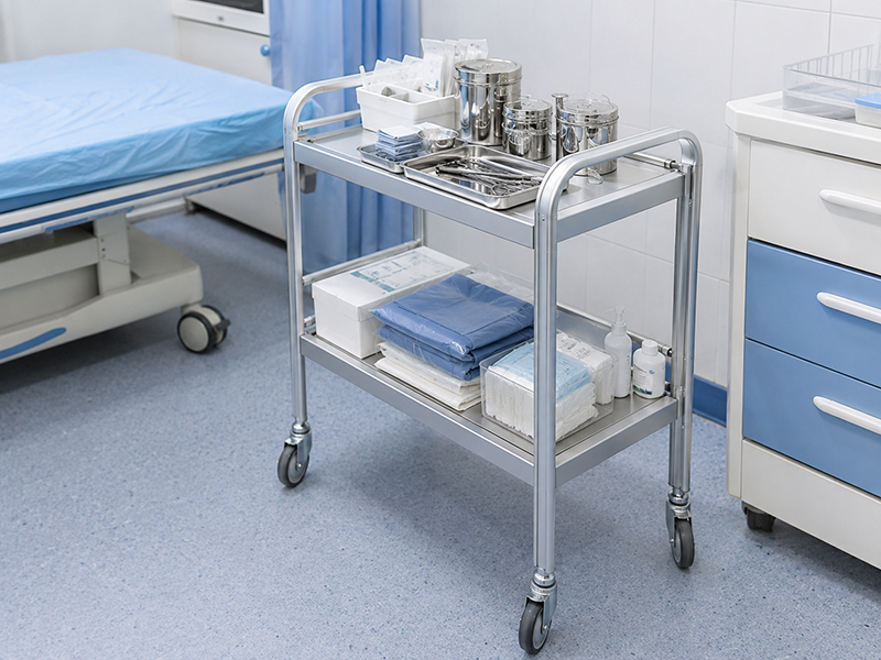 Medical cart with aluminum frame and shelves