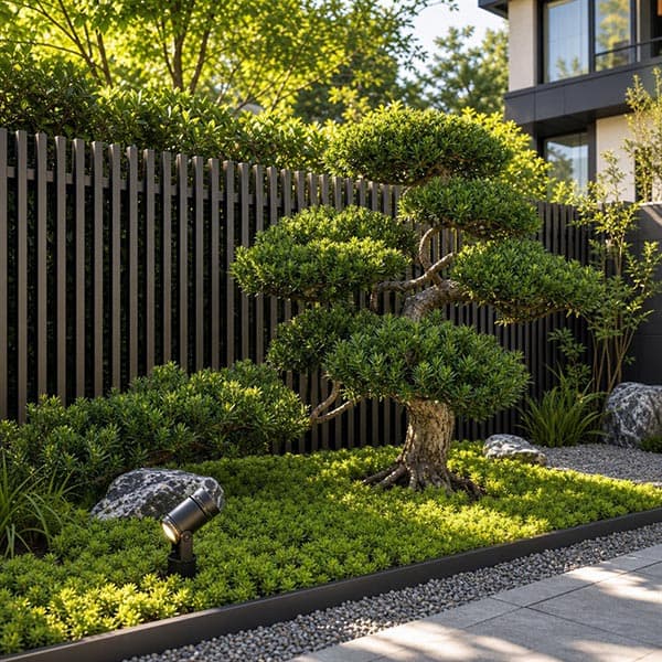 Aluminum outdoor garden fence and landscape lighting